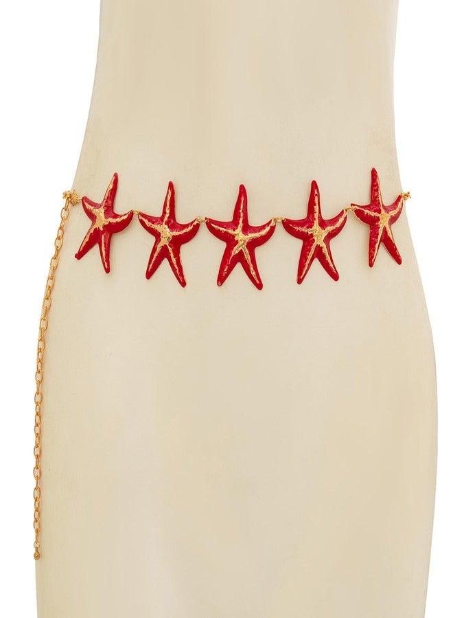 WFik Gold Metal Star Waist Chain, Bikini Starfish Jewelry, 35-Inch Long Link Belly Belt, Dress Outfit Accessory, Summer Body Jewelry for Women (Red) - Image 5